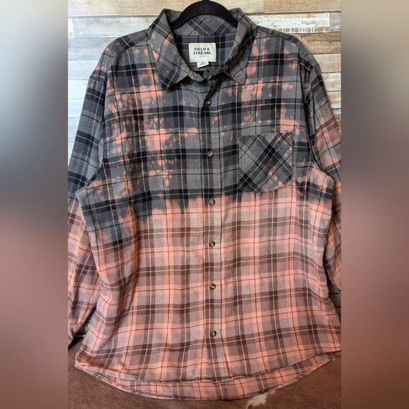 Van Halen World Tour 1984 Upcycled Dip Dye Bleach Flannel Shirt - Picture 11 of 15